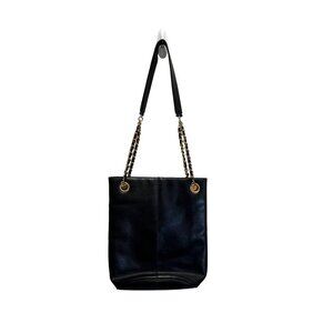 Koschi Leather Black Shoulder Strap Purse with gold accents and strap